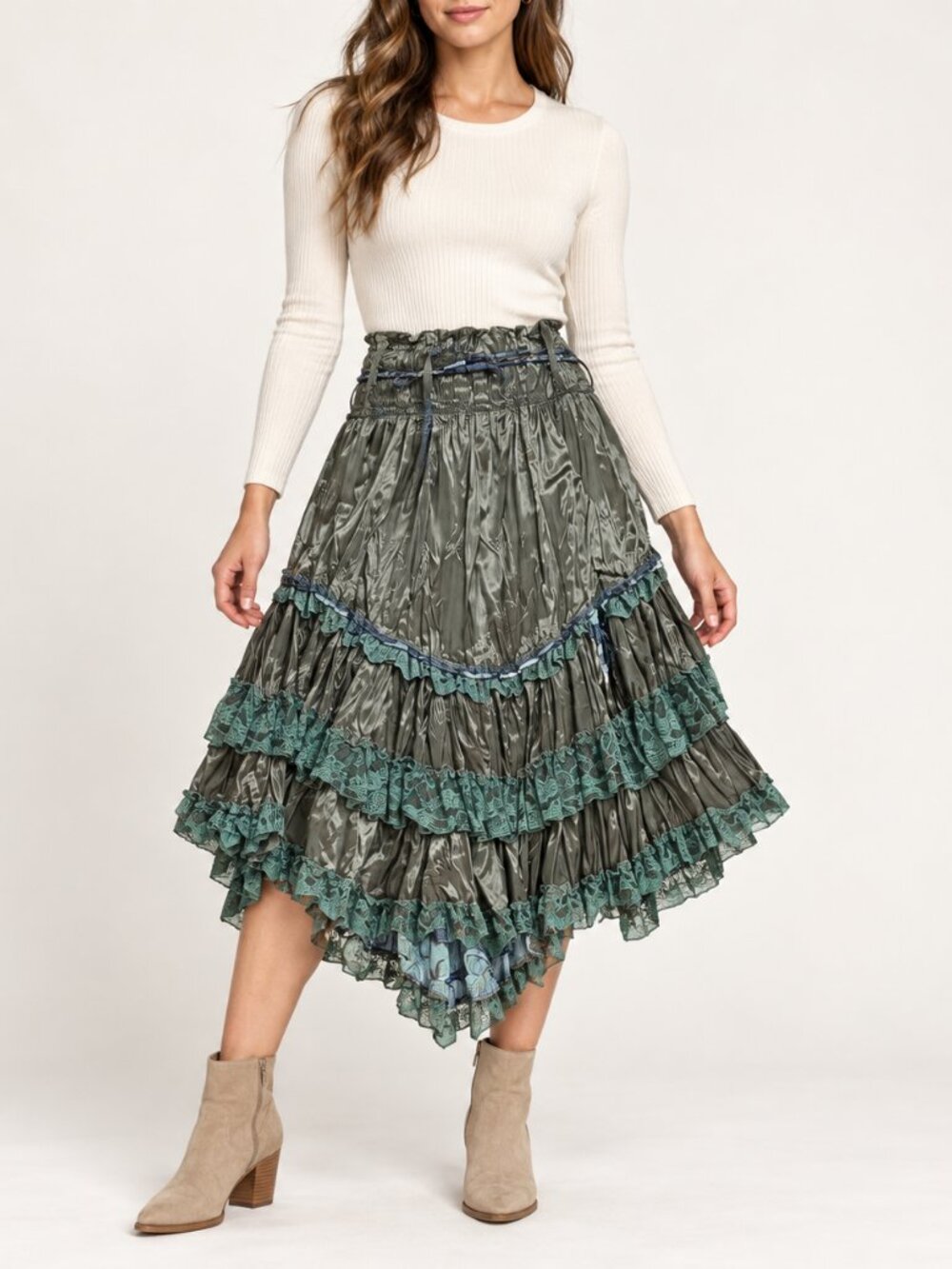 NEW Vintage Hazel Anthropologie Boho Fall Green Midi Skirt Size Small